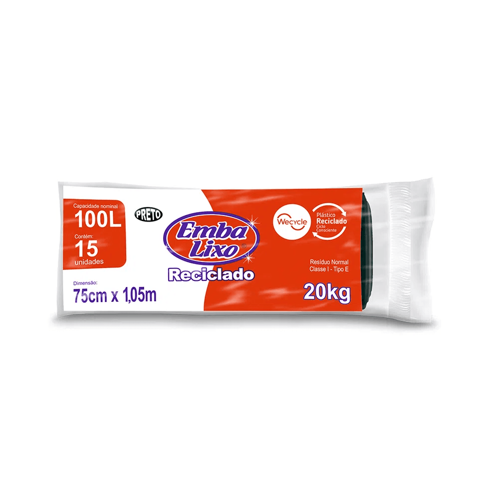 Saco para Lixo 100l Preto Embalixo Rolo 15 unidades