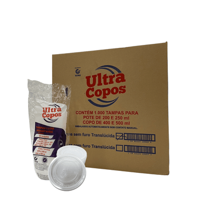 Tampa para Potes PS 200/250ml e Copos PP 400/440/500/550ml e para Copo Térmico de 200/240/300/500ml sem furo Ultra com 50 unidades