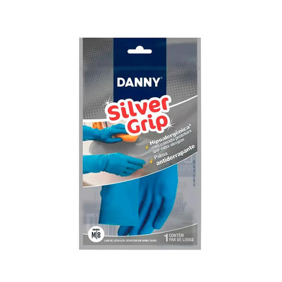 Luva de Látex Antialérgica Silver Grip Azul M Danny